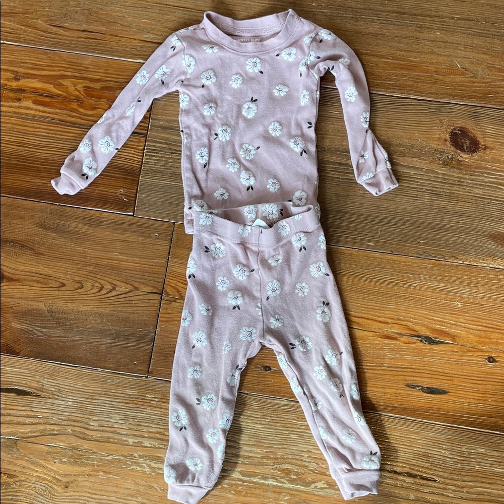 Petit Lem 6-12M Baby Organic Cotton Pajama Set in Soft Pink with Floral Design